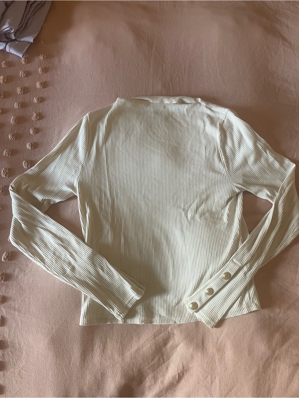 J. Crew Cream Ribbed Long-Sleeve Crew with Button Cuffs